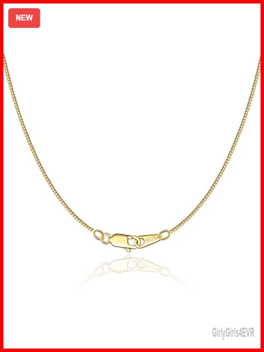 0.8mm 18K Gold Plated Sterling Silver Box Chain Necklace Lobster Claw Clasp